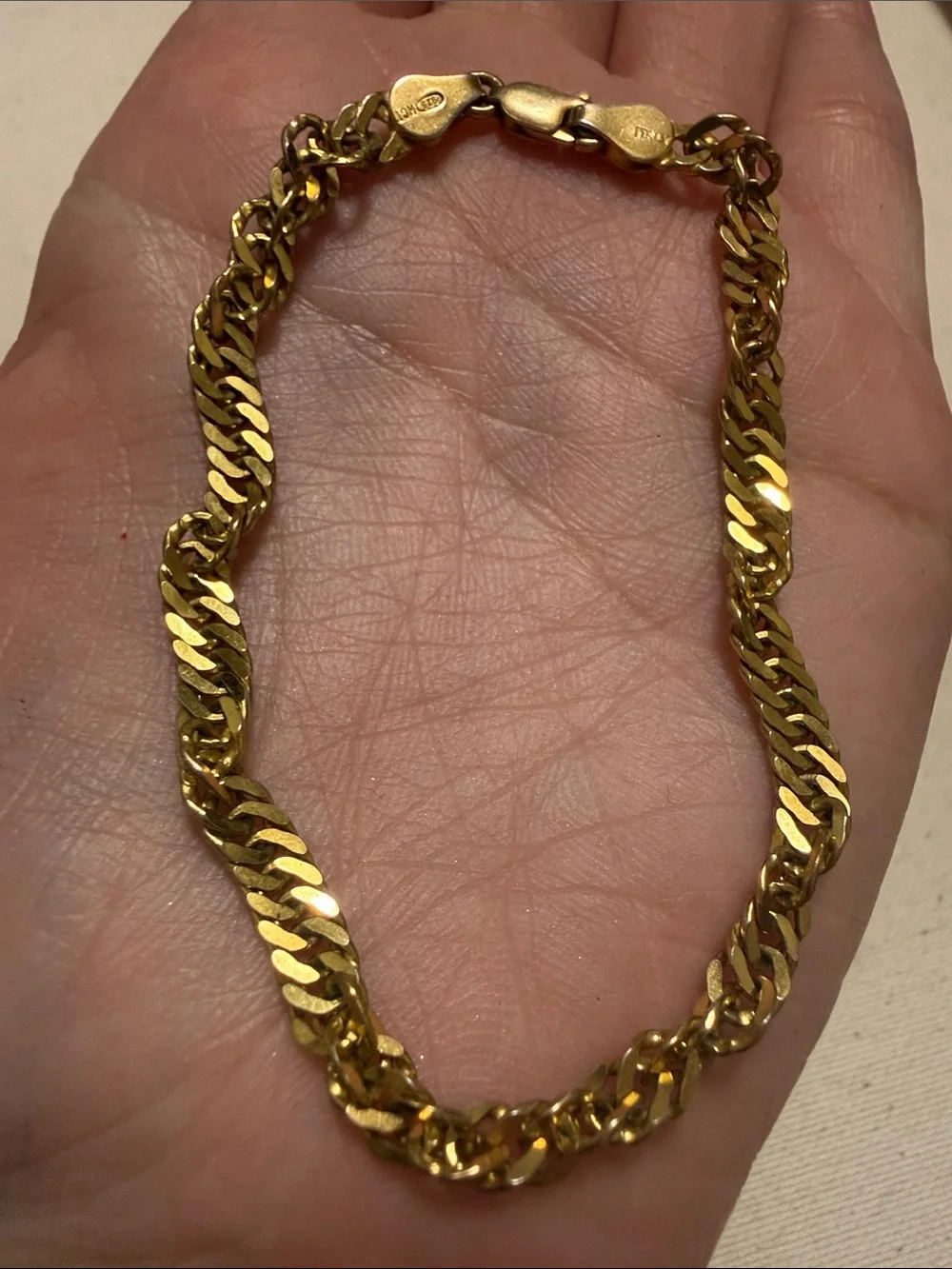 Sterling Silver 925 Gold-Tone Twisted Figaro Bracelet size 8in